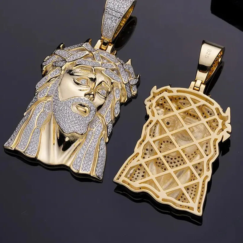 Solid 925 Sterling Silver Gold-Tone Iced-Out VVS Moissanite Jesus Piece Pendant | Micro-Pavé Hip-Hop Face Charm
