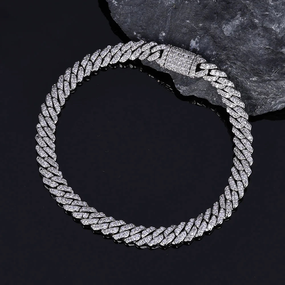 925 Sterling Silver Gold-Tone Iced-Out VVS Moissanite 18-Inch Cuban Link Chain & Bracelet Set | Micro-Pavé Hip-Hop Luxury Neckwear