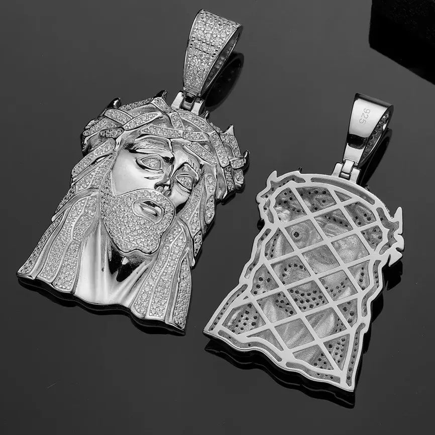 Solid 925 Sterling Silver Gold-Tone Iced-Out VVS Moissanite Jesus Piece Pendant | Micro-Pavé Hip-Hop Face Charm