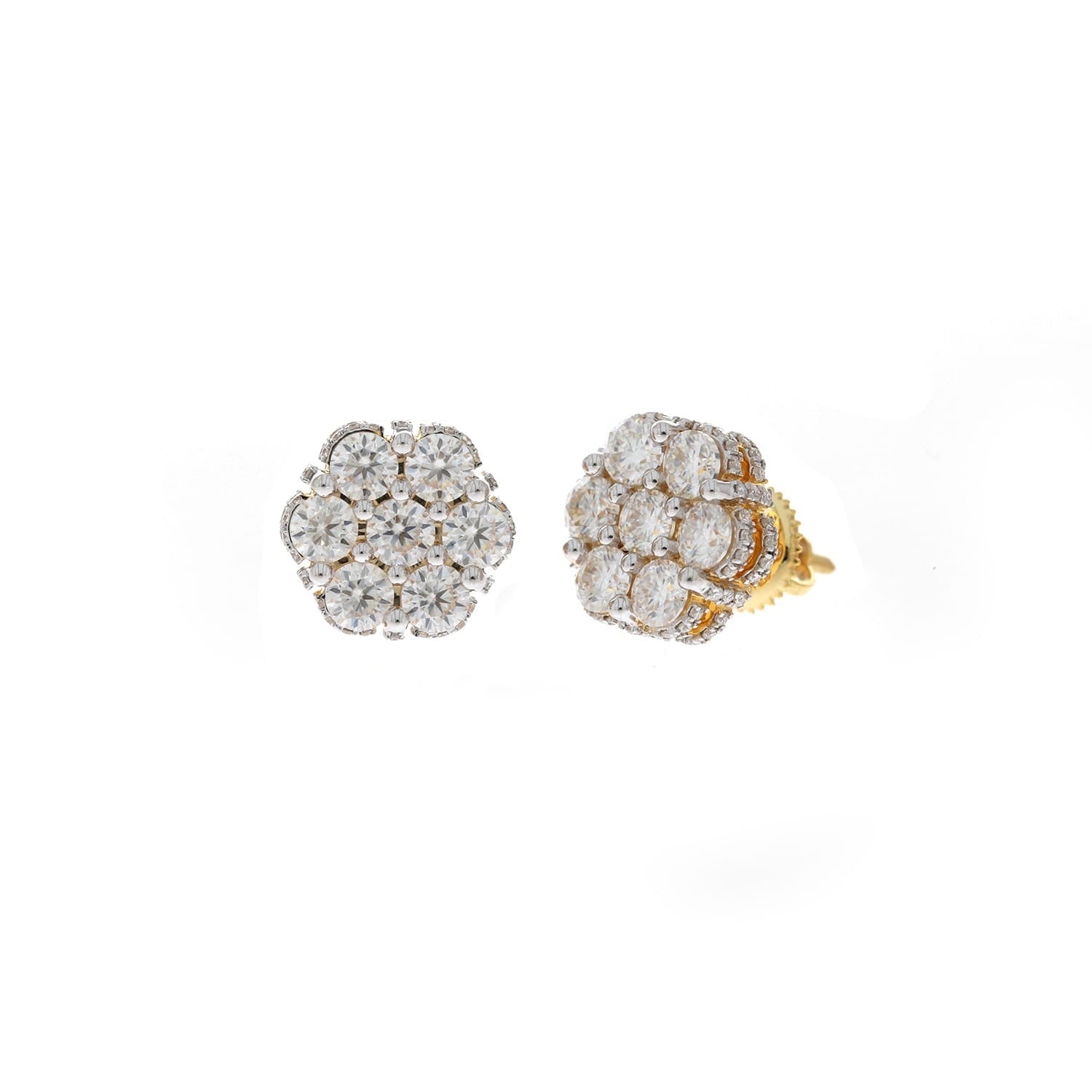 14k Gold Flower Cluster Stud Earrings Lab Grown Diamond Screw Back