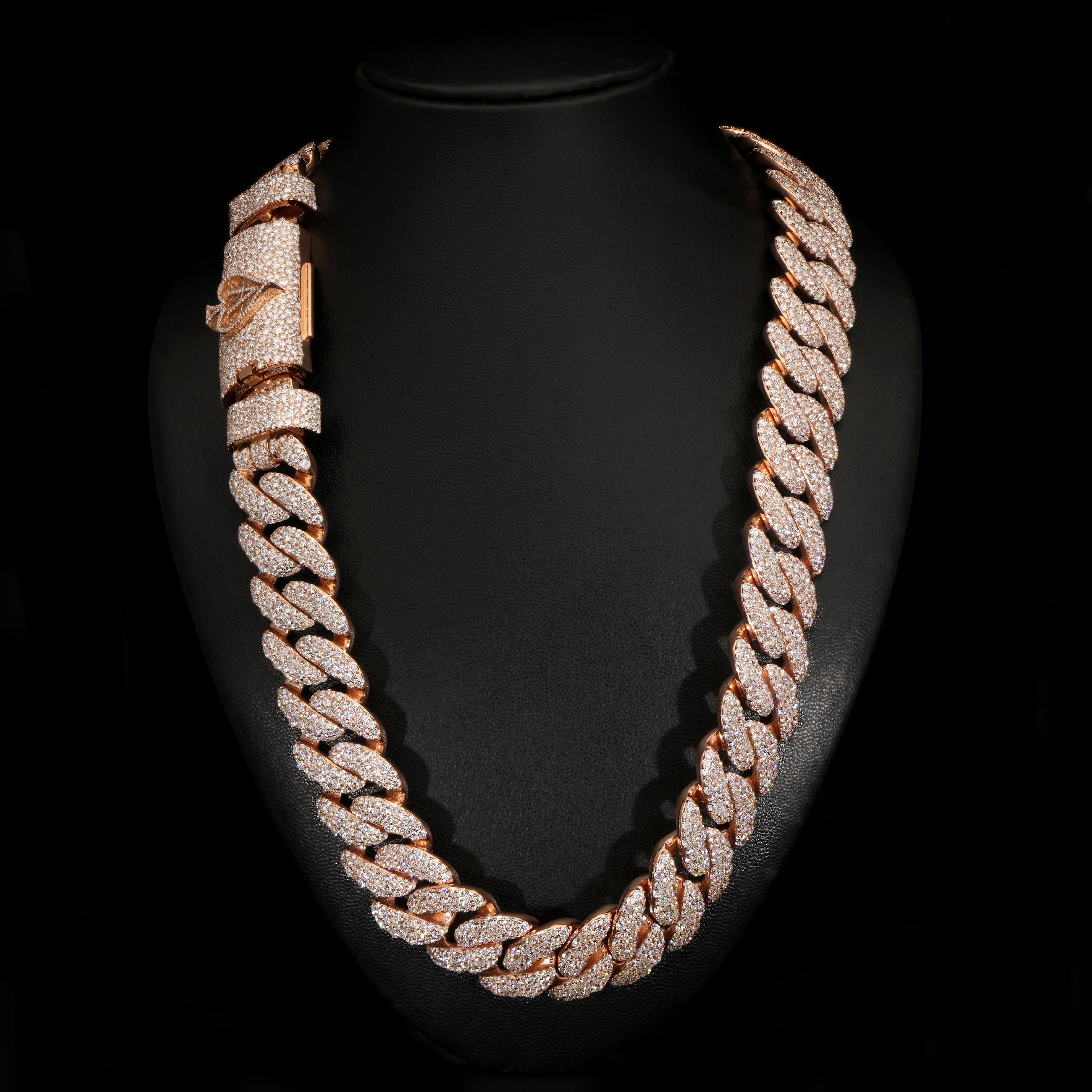 22MM VVS Moissanite Cuban Link Chain in 925 Silver Rose Gold Plated