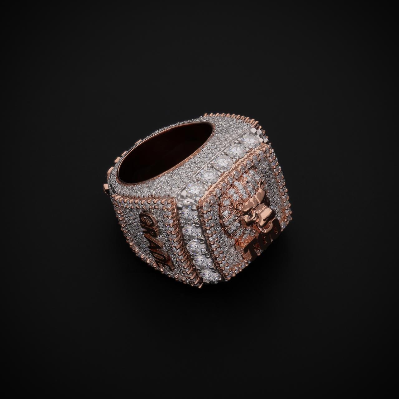 Men's Iced Out "TGO" Lion Champion Ring – 925 Silver Rose Gold Plated Hip Hop Statement Ring