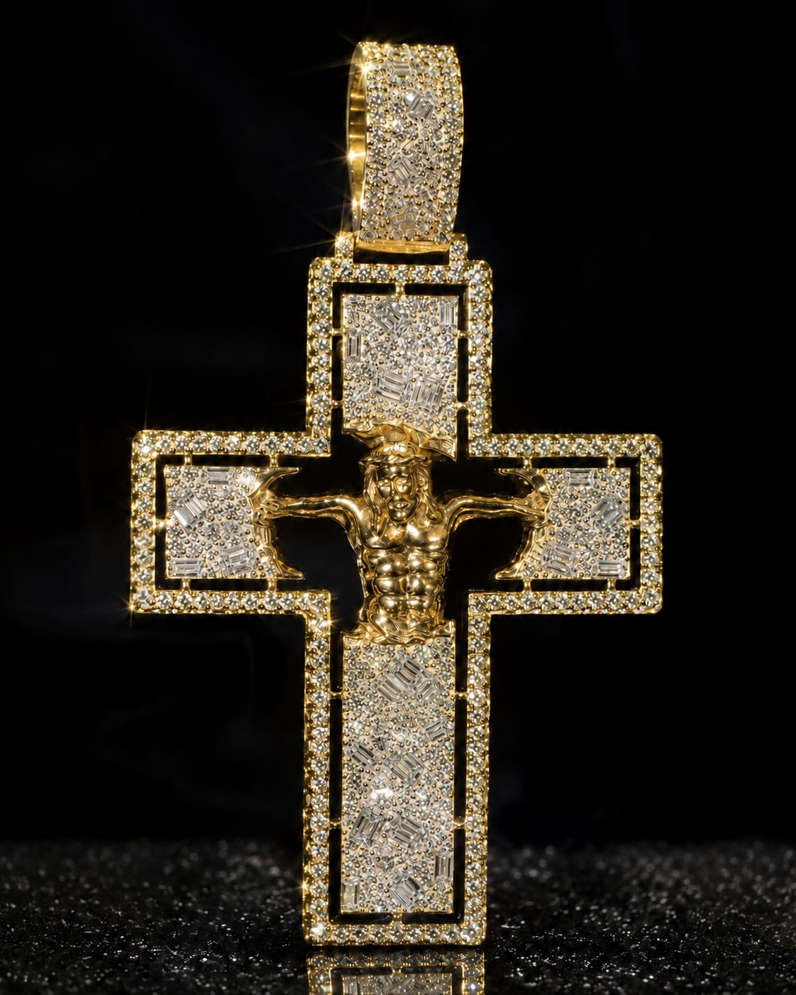 Gold Plated VVS1 Moissanite Iced Out Jesus Crucifix Cross Pendant