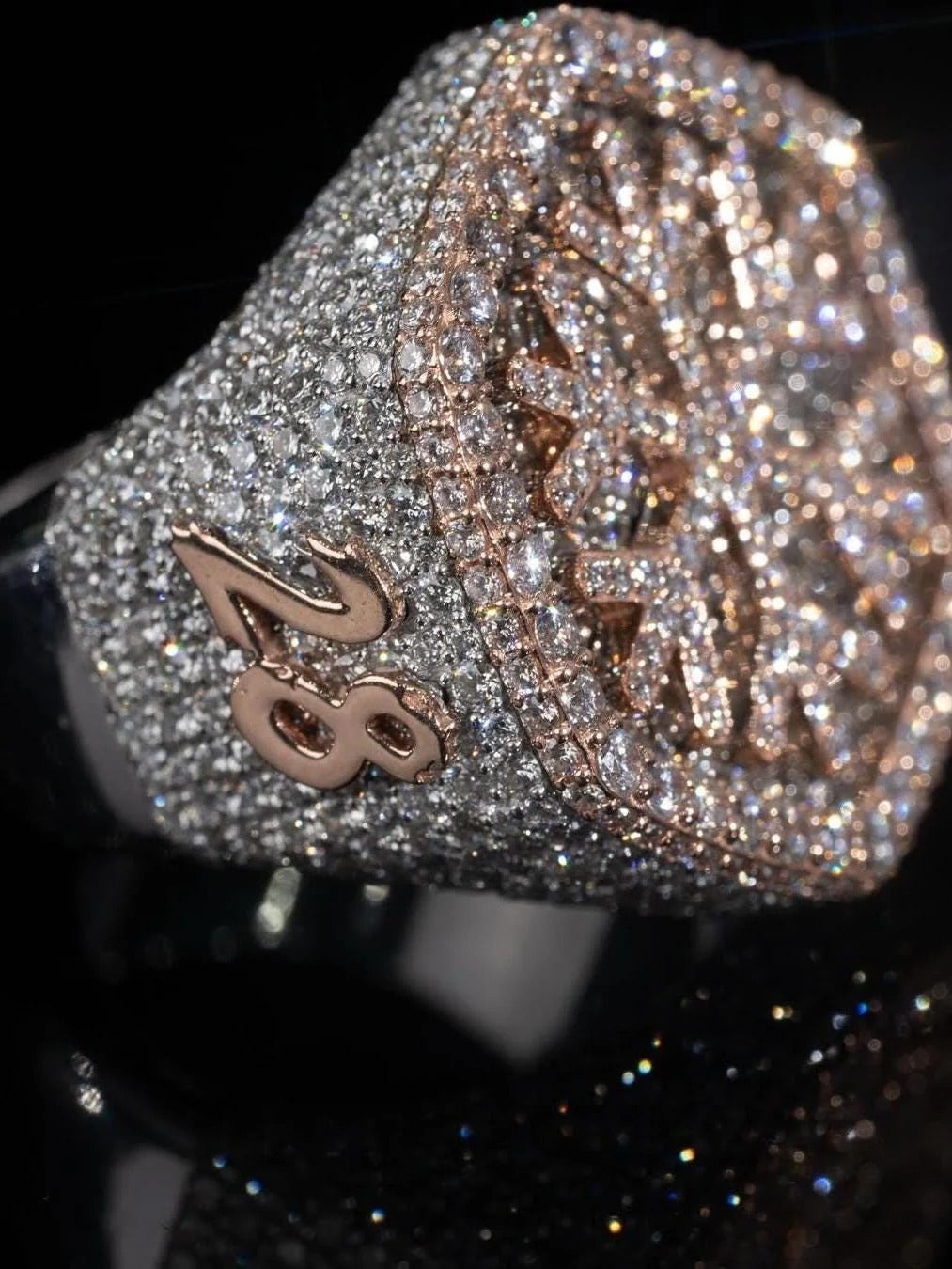 Custom Snowflake Iced-Out Ring VVS Moissanite Hip Hop Ring Rose Gold Rhodium Plating