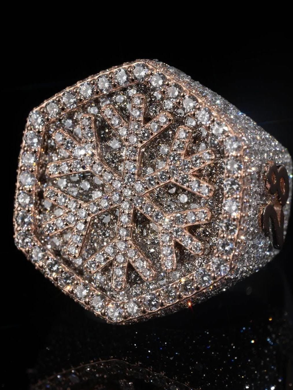 Custom Snowflake Iced-Out Ring VVS Moissanite Hip Hop Ring Rose Gold Rhodium Plating