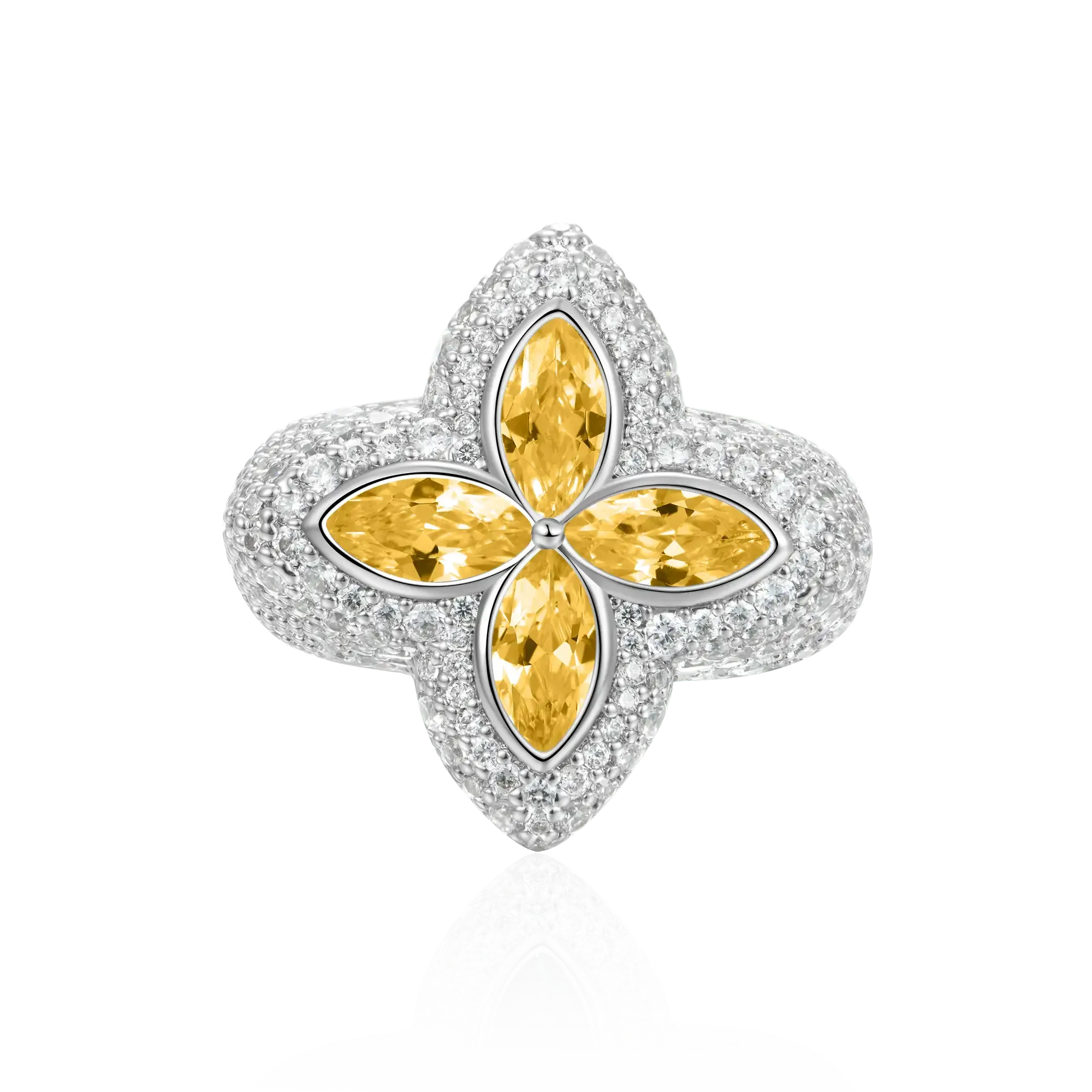 Marquise-Cut Clover Luxury Ring Collection – Fully Iced