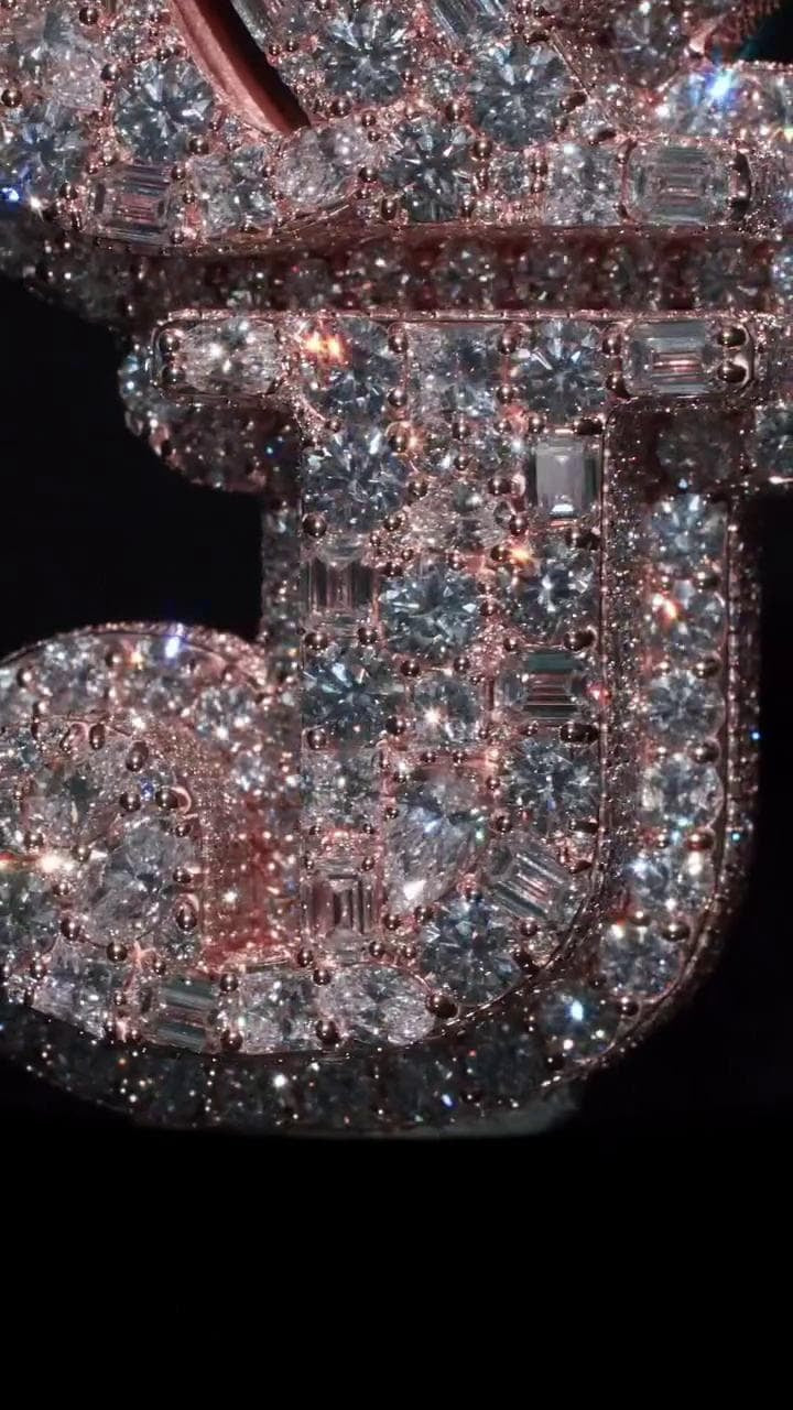 Custom Vertical Letter Pendant Rhodium Plated 925 Sterling Silver