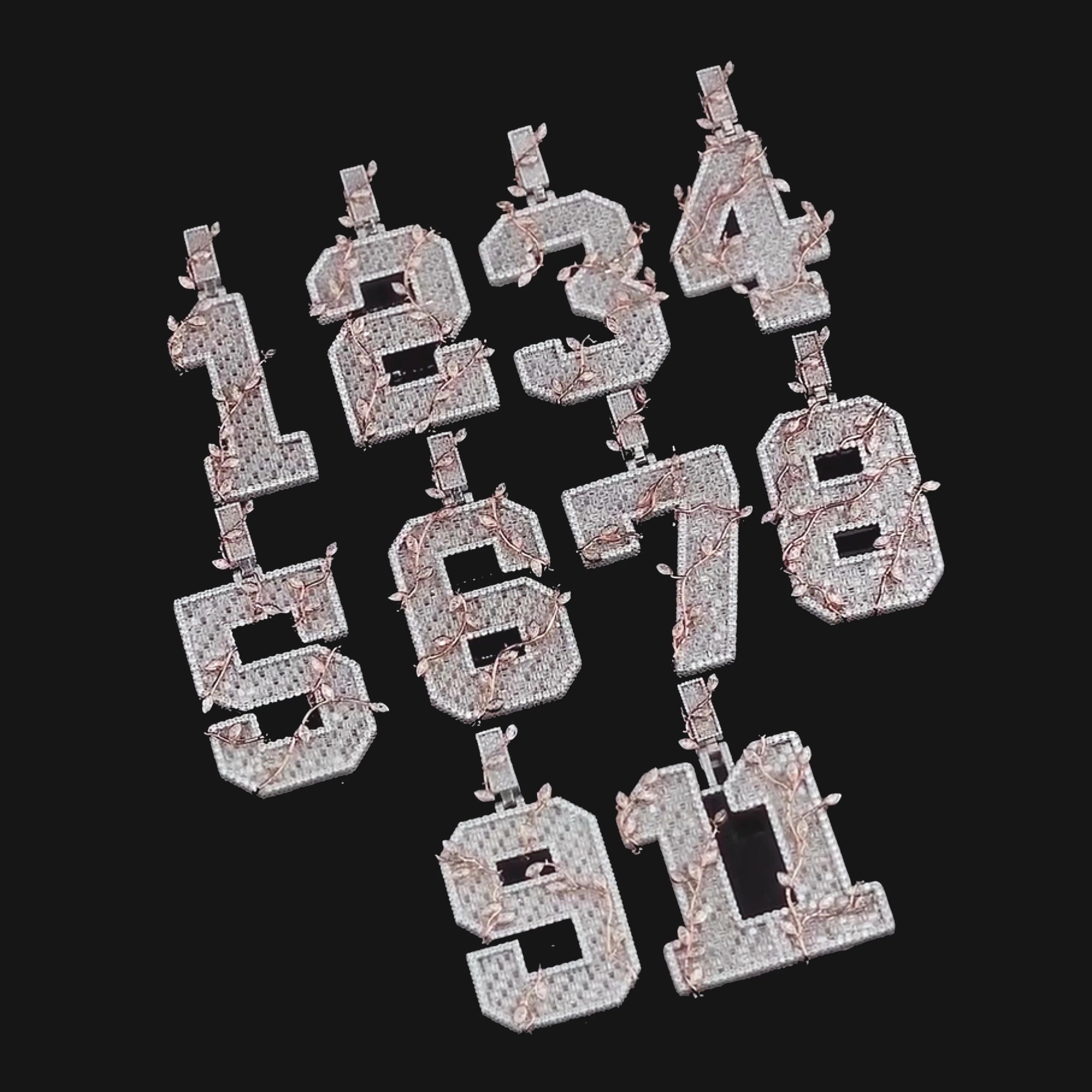 Custom Iced Out Number Pendant  Rhodium Plated 925 Sterling Silver Personalized Hip Hop Jewelry