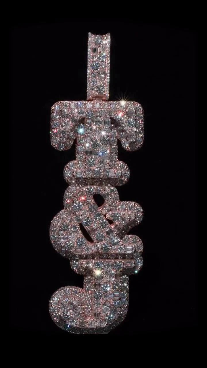 Custom Vertical Letter Pendant Rhodium Plated 925 Sterling Silver