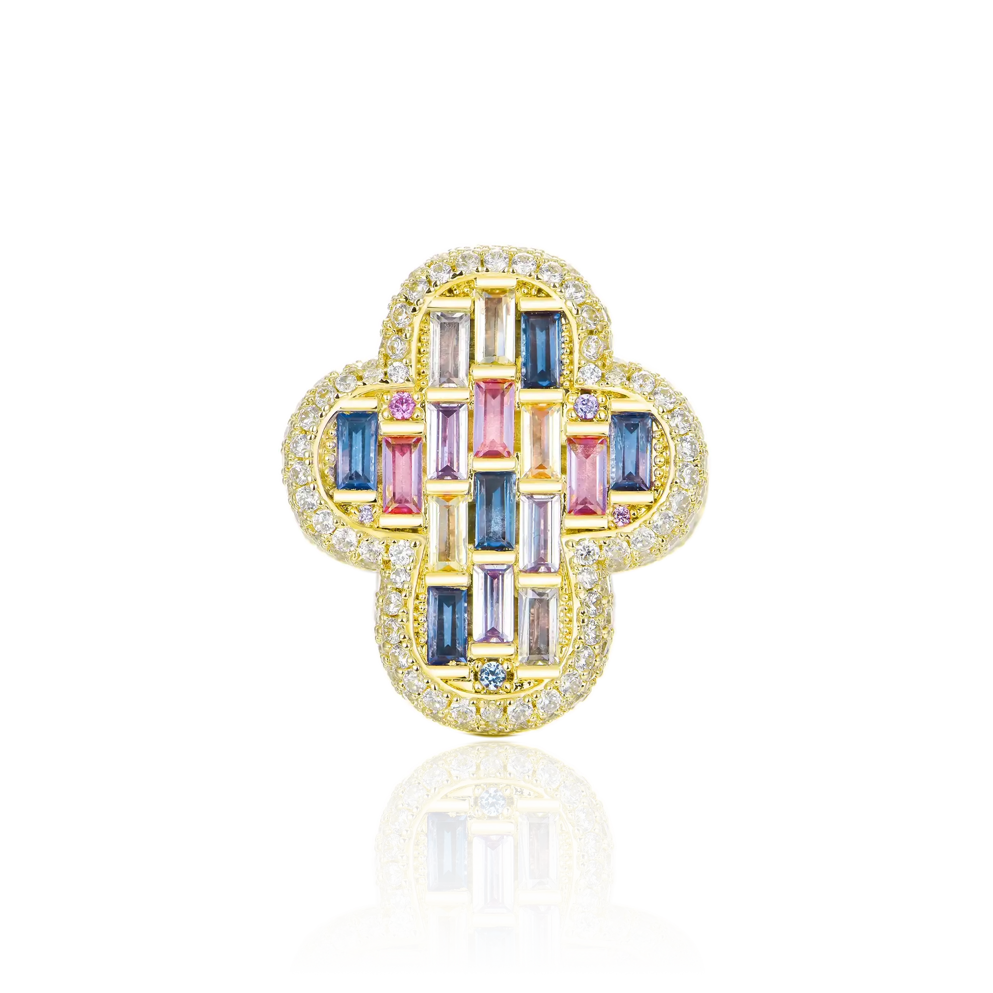Luxury Mosaic Baguette Cluster Ring – yellow Gold Finish
