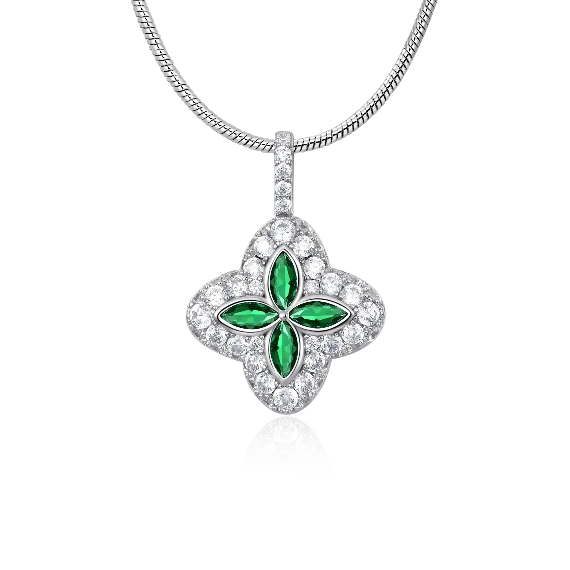 Luxury Pink Floral Pendant Necklace Silver Finish