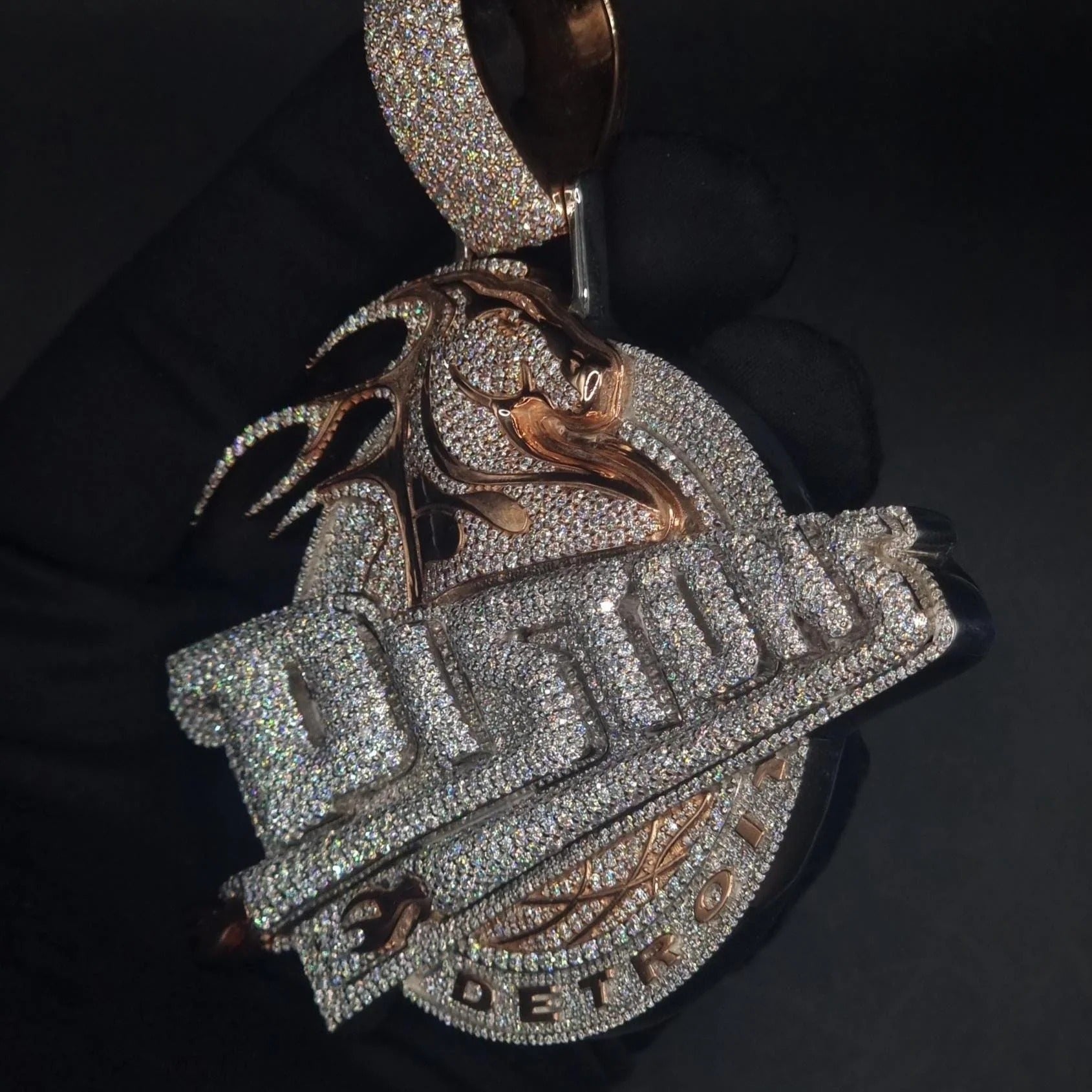 10K Solid Rose Gold and Moissanite Diamond 15.00 CT Horse Detroit Pendant without Chain,